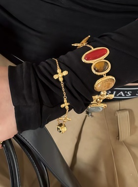 复古四瓣花金色手链度假手饰