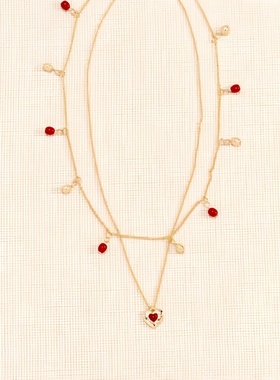 红色珐琅豆豆锁骨链新年圣诞礼物