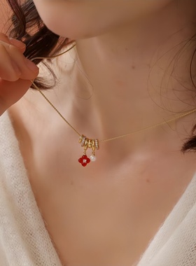 新款鸿运四叶草红色毛衣链