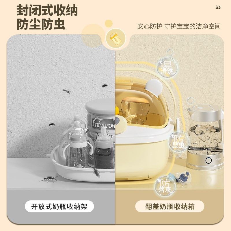 婴儿奶瓶收纳盒带盖防尘放餐具架子沥水架宝宝辅食水杯碗筷收纳箱,淘宝优惠券,粉丝福利购,淘宝优惠卷