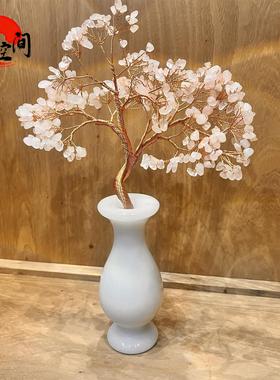 天然水晶招财树家居摆件白瓷花瓶纯手工艺品创意玄关摆设324AFHYP