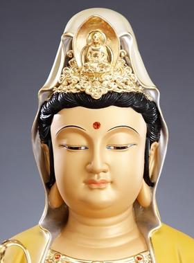 2025新款纯铜彩绘南海观音佛像家用供奉观世音菩萨像摆件娑婆三圣