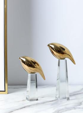 现北欧轻奢金色小鸟陶瓷小摆件家居好物样板房酒店会所软装饰品