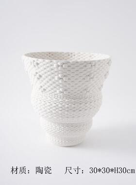 现代简约轻奢3D打印陶瓷白色花瓶摆件家居样板间酒店玄关花器装饰