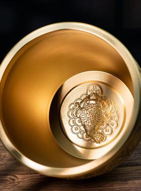 小铜记黄铜缸米缸龙纹双龙戏珠摆件九五至尊铜缸新中式纯铜聚宝盆