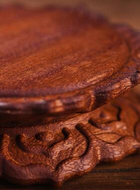 实木莲花底座佛像奇石头花瓶香炉茶壶托 托盘圆形托 托架木质工艺