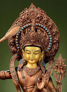 藏村古铜《文殊菩萨》精工铜制室内家用《文殊师利》铜像摆件