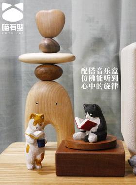 喵喵时尚可爱的小猫桌面装饰木雕装饰品桌面家庭生日礼物女孩礼物
