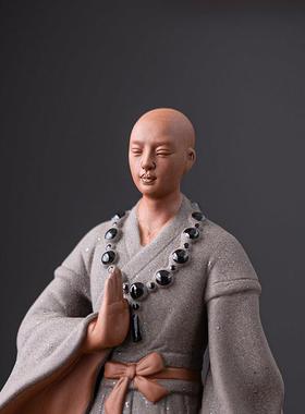 禅意紫砂小和尚摆件大号中式客厅办公室玄关茶室博古架装饰品摆设