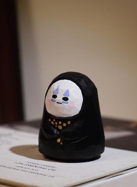 无脸男拿麦穗手工木雕小摆件可爱卡通治愈系办公室书桌摆放装饰品