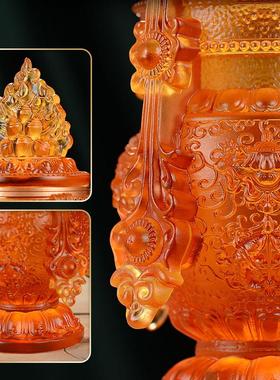 财神宝瓶古法琉璃摩尼宝长寿宝瓶装七宝石现代用品供具摆件