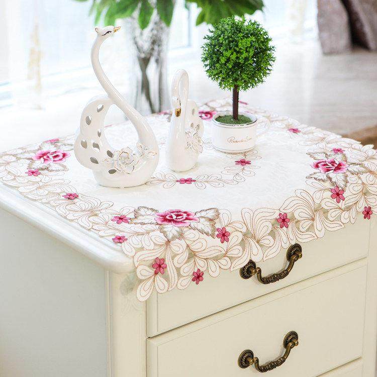 高档刺绣卧室床头柜罩布艺盖布绣花田园欧式防尘盖巾桌布台布方巾,淘宝优惠券,粉丝福利购,淘宝优惠卷