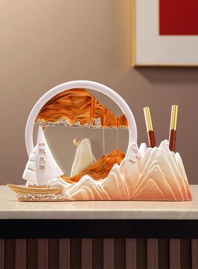 现代简约创意流沙画一帆风顺笔筒摆件办公室装饰毕业季送老师礼物