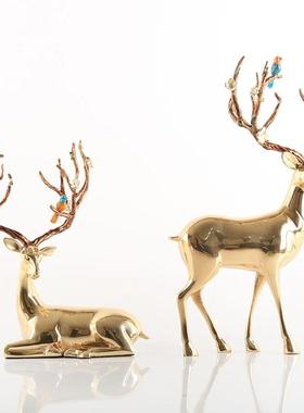 轻奢纯铜鹿摆件招财梅花福鹿结婚贺礼客厅电视柜酒柜玄关桌装饰品