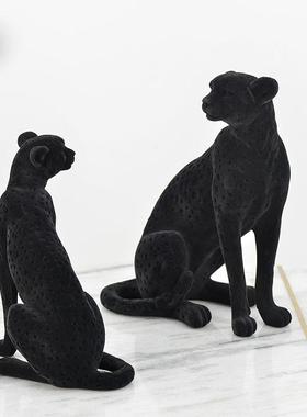 BJ21 现代简约轻奢风动物豹树脂客厅玄关摆件样板房陈列装饰品