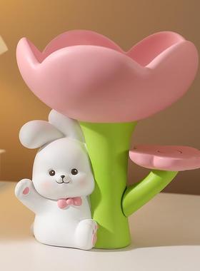 奶油风可爱兔子钥匙收纳摆件玄关客厅办公桌面装饰品乔迁新居礼物