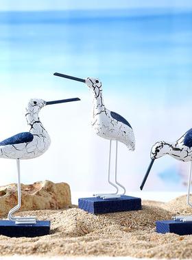 地中海风格创意木质裂纹海鸟摆件海洋风家居桌面装饰品拍摄小道具