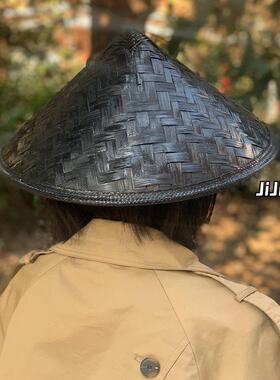 竹编新款黑色斗笠武侠侠客舞台演出男女表演古装古风蓑衣斗笠帽子