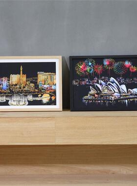 #7YA3夜景16寸原木画框8开客厅黑色木纹简约画框挂墙41*29cm