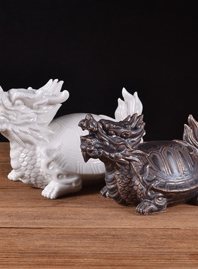 陶瓷器吉祥物龙龟白瓷龙头龟家居办公室镇宅招财风水摆件乔迁礼品