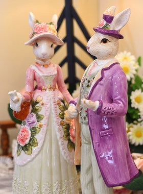 方亚陶瓷工艺品生肖新款兔子男女摆件结婚家居饰品礼物婚房客厅