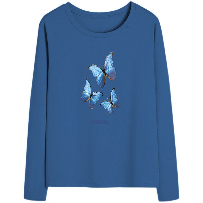 纯棉长袖t恤女装2025年新款春秋装宽松显瘦大码女士打底衫上衣服