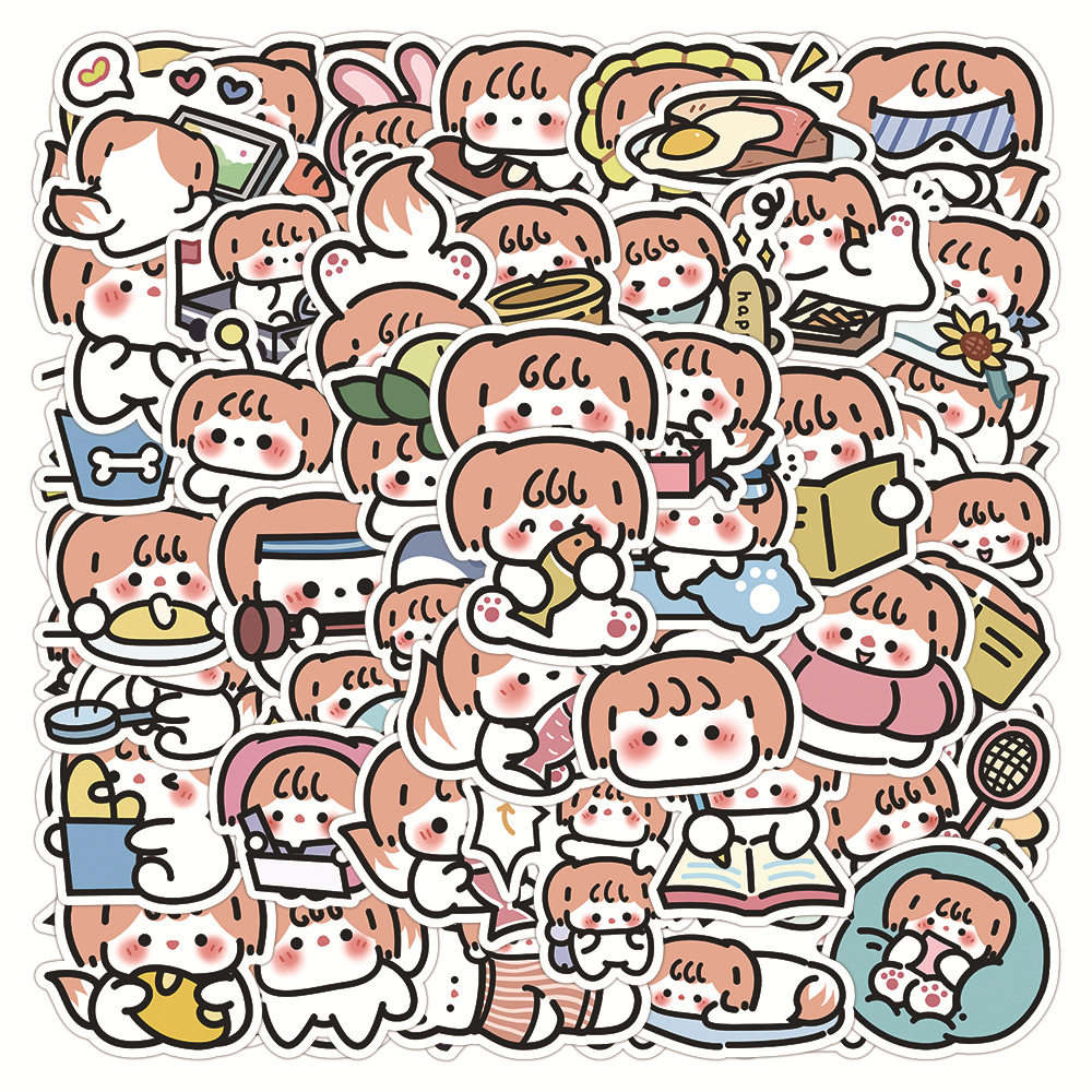 60张原创小狗日记贴纸手账diy笔记本行李箱头盔防水贴画,淘宝优惠券,粉丝福利购,淘宝优惠卷