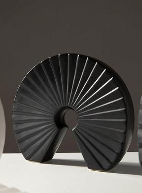 抽象黑白扇形艺术陶瓷工艺品样板间酒柜玄关摆件办公室客厅电视柜