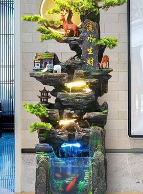 大型落地假山流水喷泉循环水景客厅办公室风水轮开业礼品高山摆件