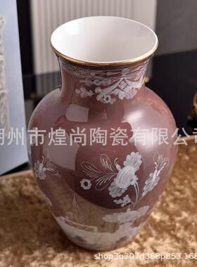 意式基诺里欧式式花开富贵手绘红色陶瓷花客厅新居婚庆摆件装饰