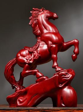 红花梨木雕生肖马摆件实木新中式马到成功家居书房办公装饰工艺品