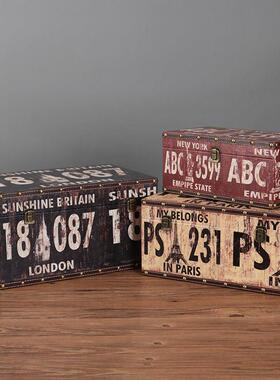 创意大号覆古做旧木箱子皮箱收纳箱整理收纳箱陈列拍照道具