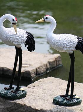 花园造景庭院动物摆件户外假山装饰摆件仿真仙鹤摆件丹顶鹤摆件