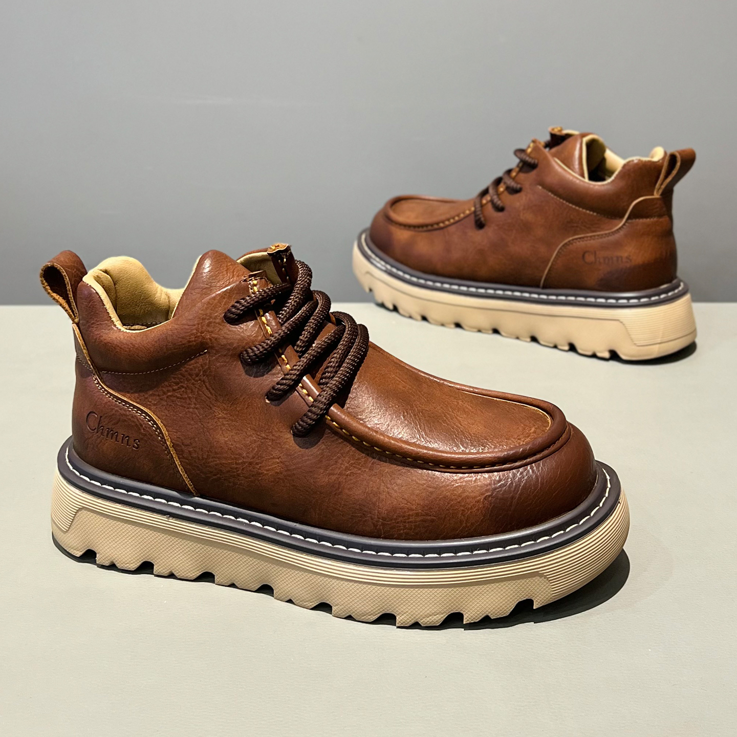 真皮高帮棉鞋男2025秋冬新款加绒保暖潮流马丁靴系带厚底工装男鞋 - 图2