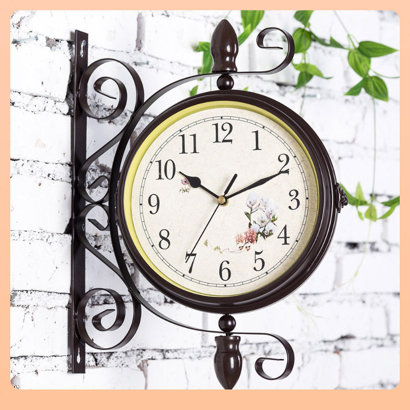 ?欧式铁艺双面挂钟创意美式两面挂表现代简约客厅家用钟表复古时,淘宝优惠券,粉丝福利购,淘宝优惠卷