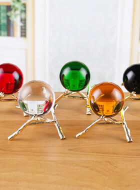 水晶球摆件红黄蓝绿紫色简约现代轻奢桌面小摆件柜台装饰品玻璃球