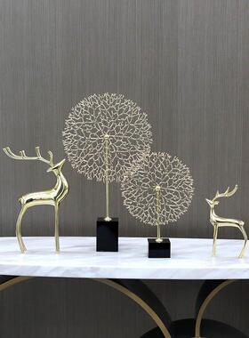 柏梵全铜梅花鹿摆件轻奢创意客厅电视柜酒柜玄关高档黄铜桌面装饰
