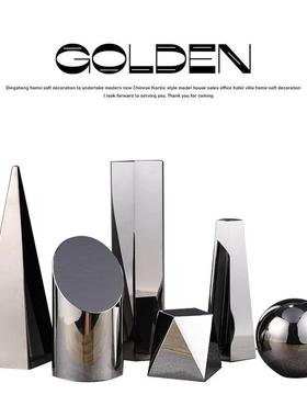 简约现代轻奢镜面几何体水晶摆件家居软装饰品售楼处书房桌面摆设