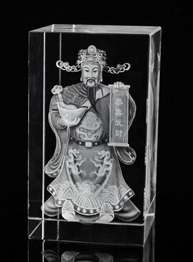 透明玻璃长方体正方体水晶照片方块内雕财神摆件化妆品展示架底座