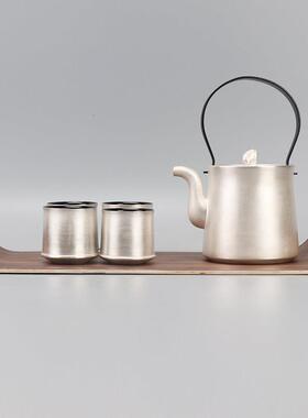 新中式陶瓷刷银茶壶茶具茶盘摆件别墅酒店样板房客厅茶几软装饰品