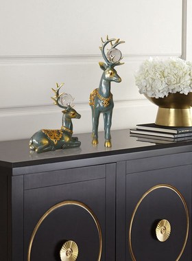 梅花情侣麋鹿招财鹿树脂摆件工艺品家居客厅电视柜酒柜装饰品玄关