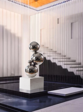 优选不锈钢球落地雕塑售楼处酒店玄关样板房间现代金属大理石软装