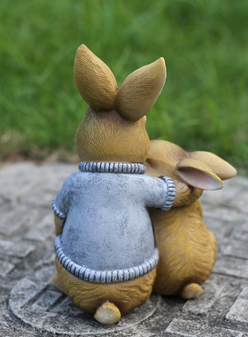 桌面装饰创意树脂工艺品花园庭院摆件家居饰品可爱动物小兔子摆件