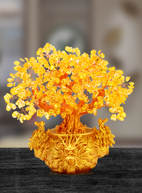 优选视柜摆件黄水晶树客厅工艺品创意酒柜客厅卧室办公室装饰小摆