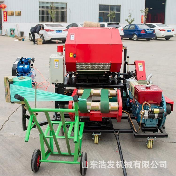 稻草秸秆粉碎打包机全自动青储打捆包膜机气泵开仓电动草捆缠膜机 - 图1