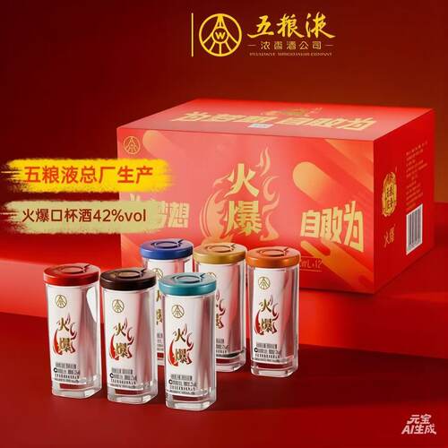火爆五粮浓香42度浓香型白酒 火爆口杯酒白酒礼盒50ml*12瓶 - 图0