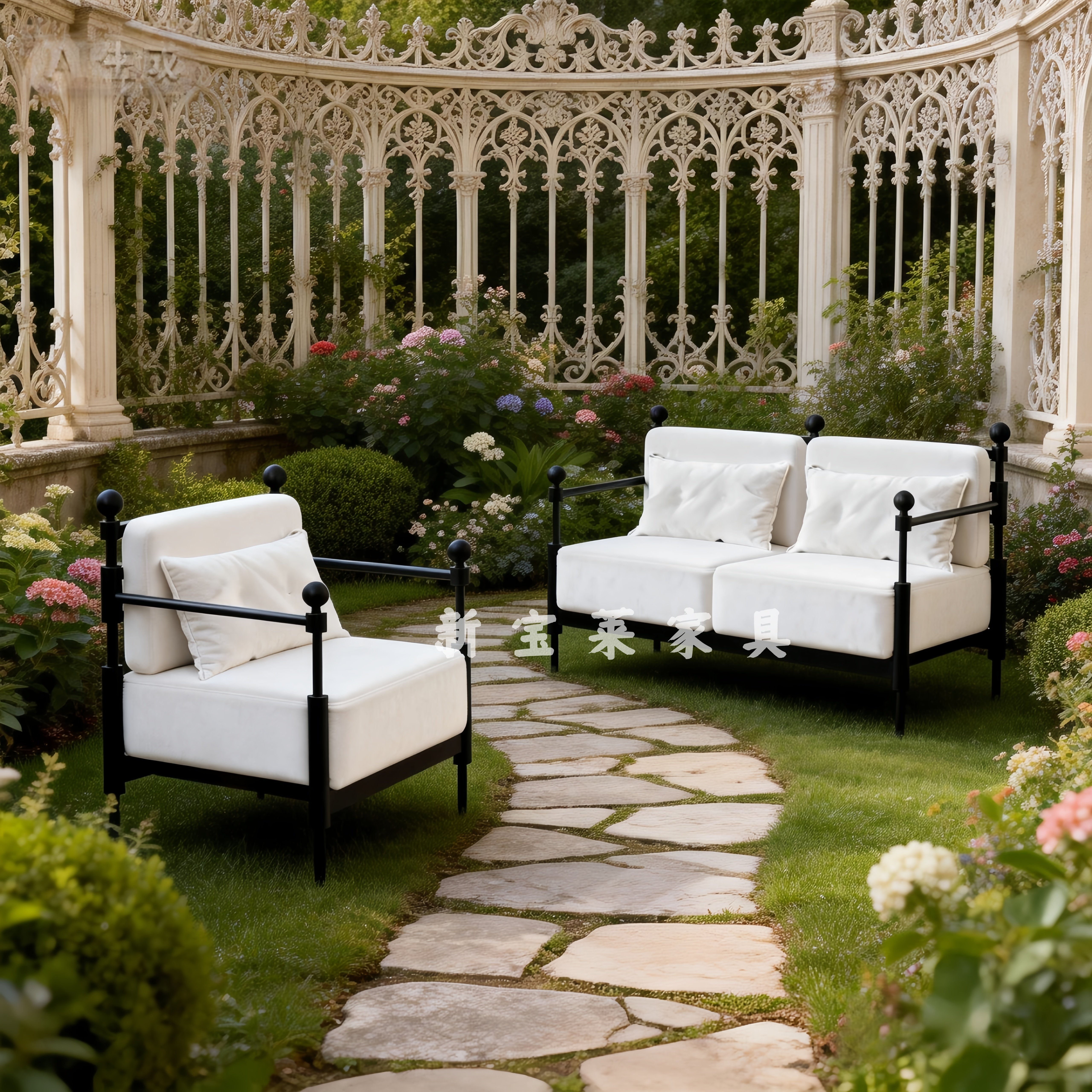 设计师户外花园庭院别墅沙发椅防水防晒法式餐厅休闲沙发茶几组合,淘宝优惠券,粉丝福利购,淘宝优惠卷