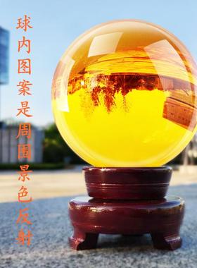 精品金黄色水晶风水球招财镇宅客厅玄关电视柜办公桌家居装饰摆件