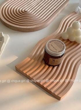ins风韩国几何实木托盘日式风侘寂风收纳置物盘装饰拍照道具摆件