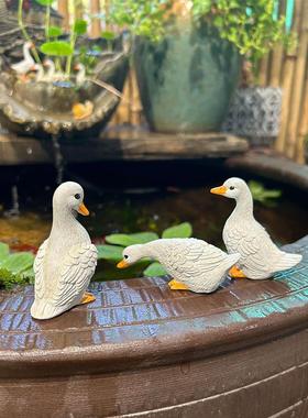 古法鱼缸装饰摆件鸭子造景田园树脂茶几花盆微景观动物花园庭院